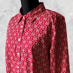 Talbots Red White Print Collared Long Sleeve Shirt Wrinkle Resistant - Womens 10